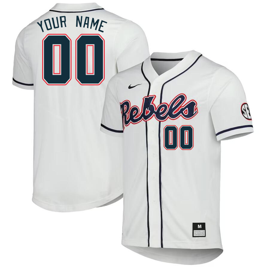 Custom Ole Miss Rebels Name And Number College Baseball Jerseys Stitched-White - Click Image to Close